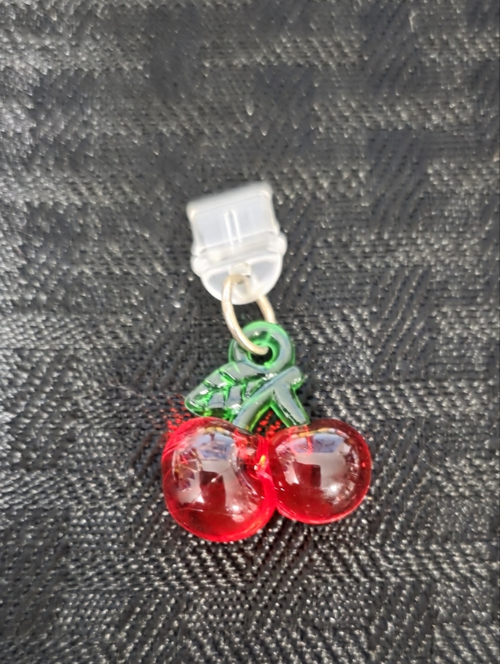 Red Cherry Keychain Charm with Green Stem
